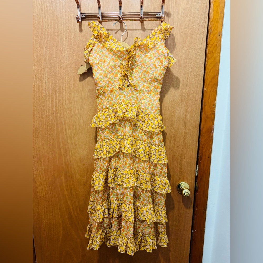 Maje Yellow Floral Midi Dress